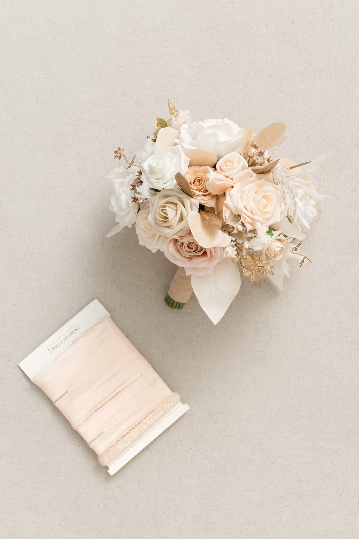 Standard Round Bridal Bouquet in White & Beige