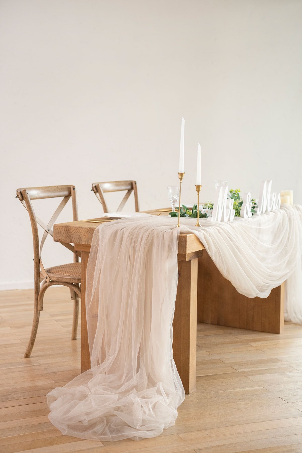 30 x 195 Inch Extra Long Tulle Table Runner (16FT, Shimmer White) - lingsDev