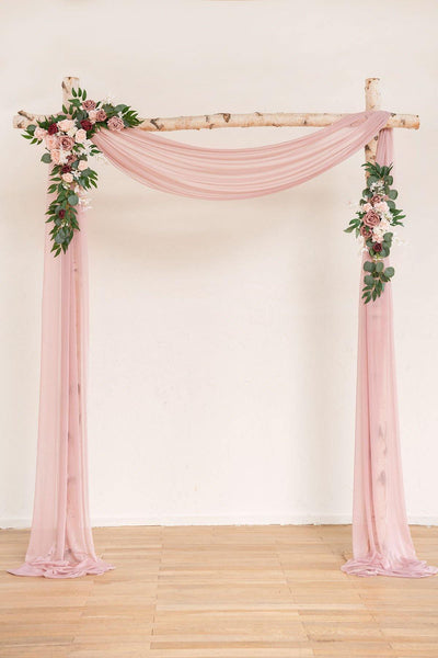 Flower Arch Décor with Sheer Drape (Set of 2) - Delicate Dusty Rose - lingsDev