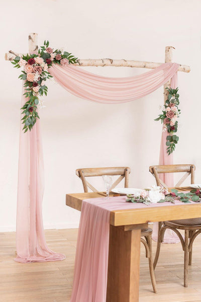 Flower Arch Décor with Sheer Drape (Set of 2) - Delicate Dusty Rose - lingsDev