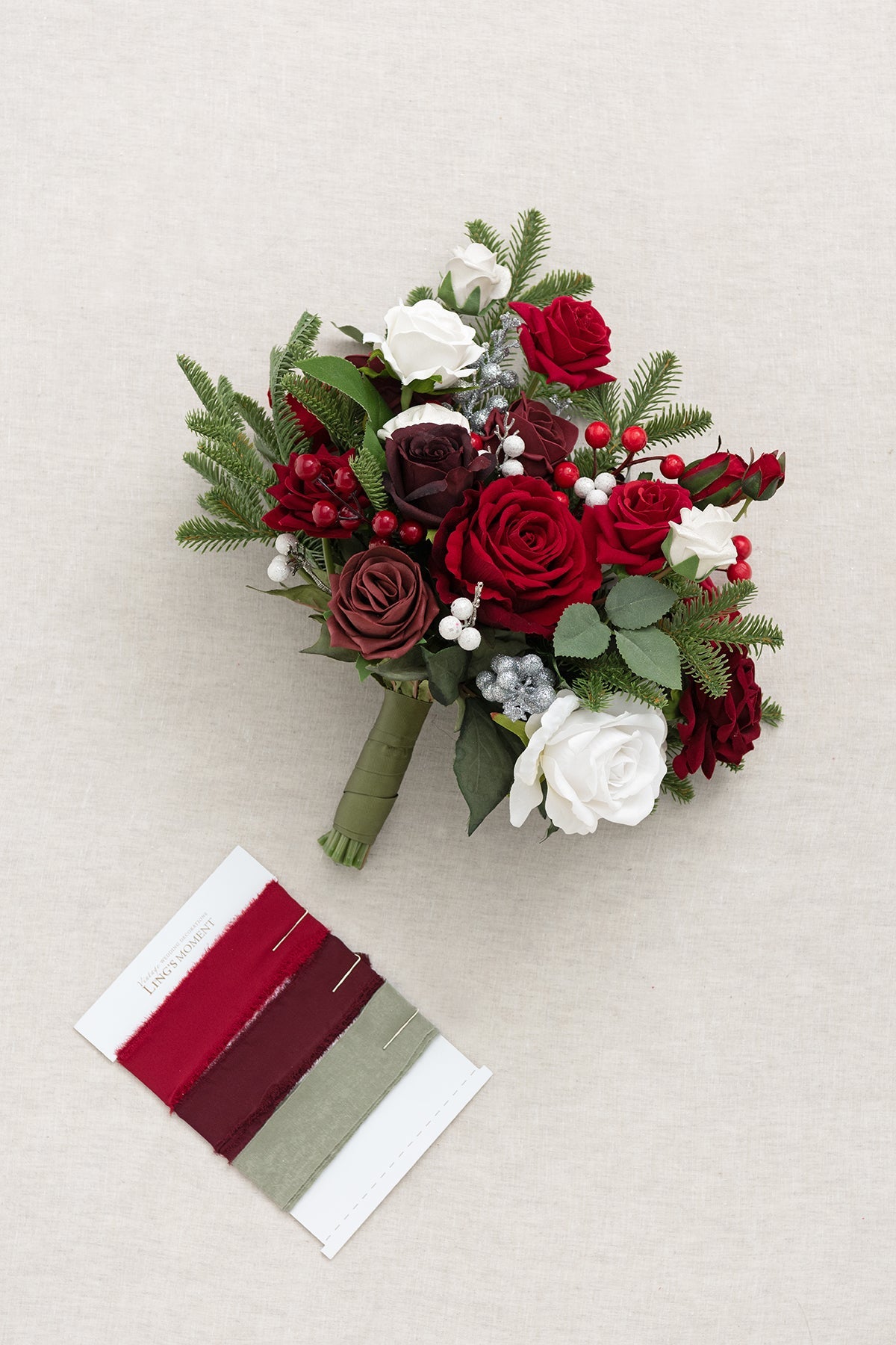 Standard Free-Form Bridal Bouquet in Christmas Red & Sparkle