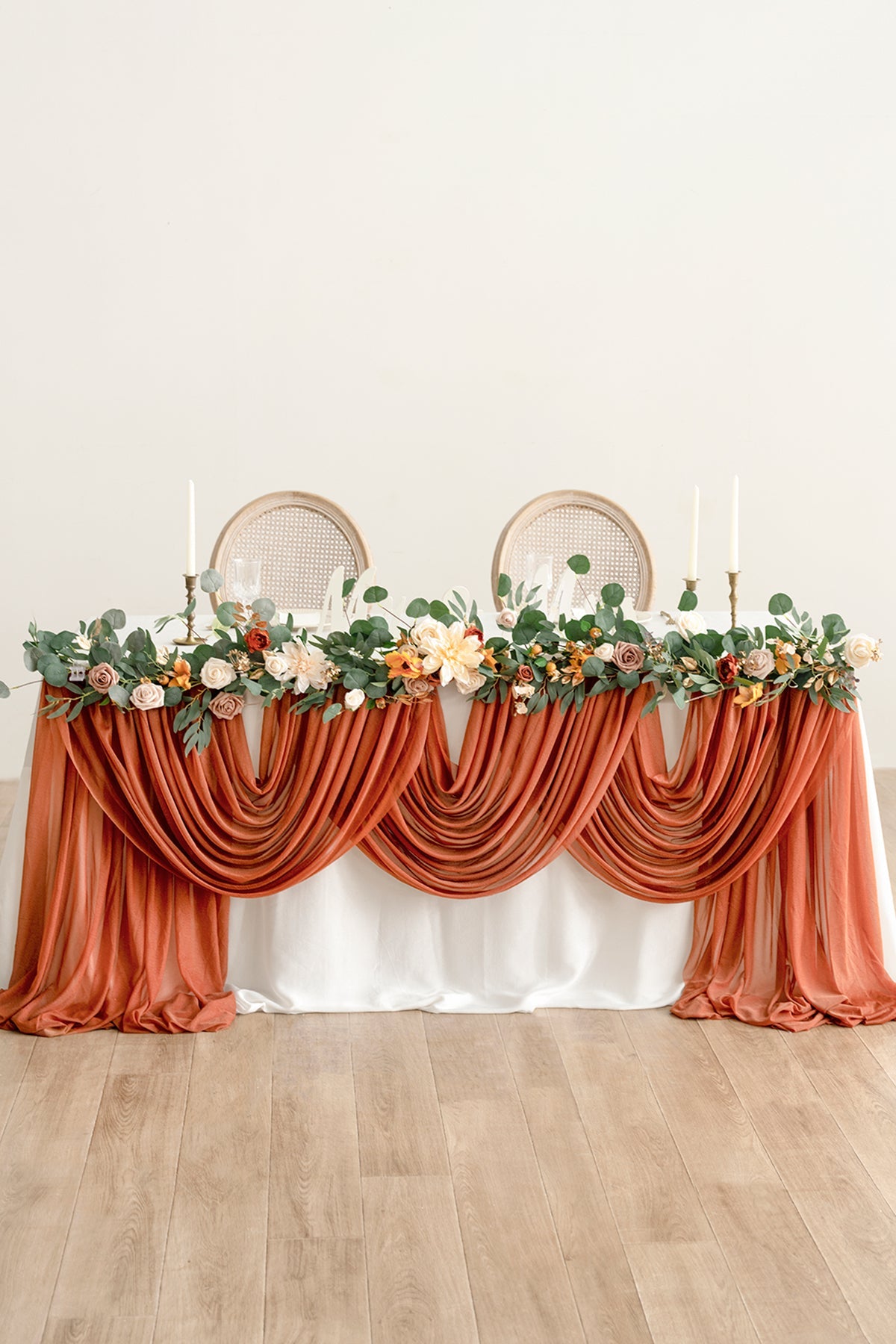 6ft Flower Garland for Rectangle Head Table in Sunset Terracotta