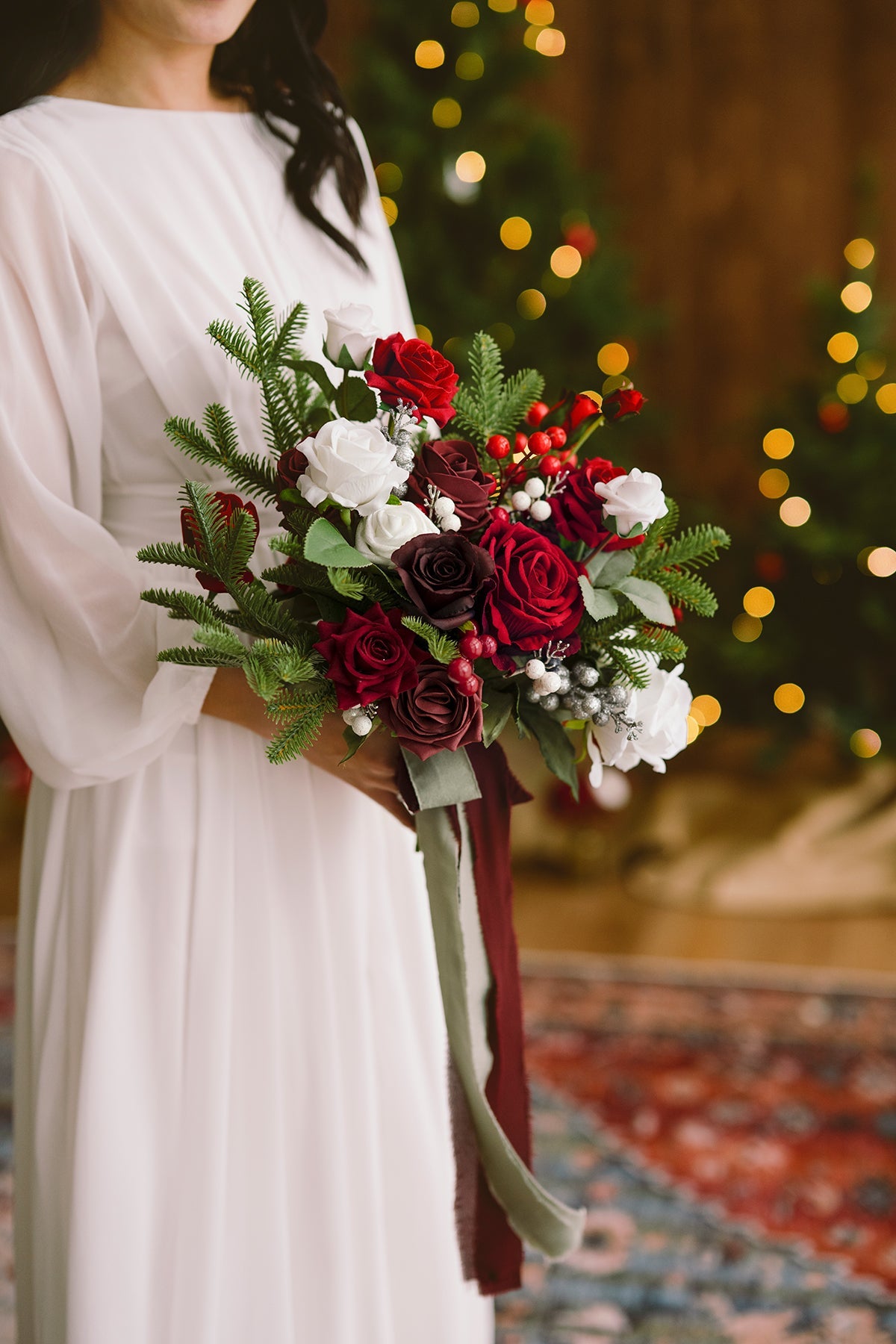 Standard Free-Form Bridal Bouquet in Christmas Red & Sparkle