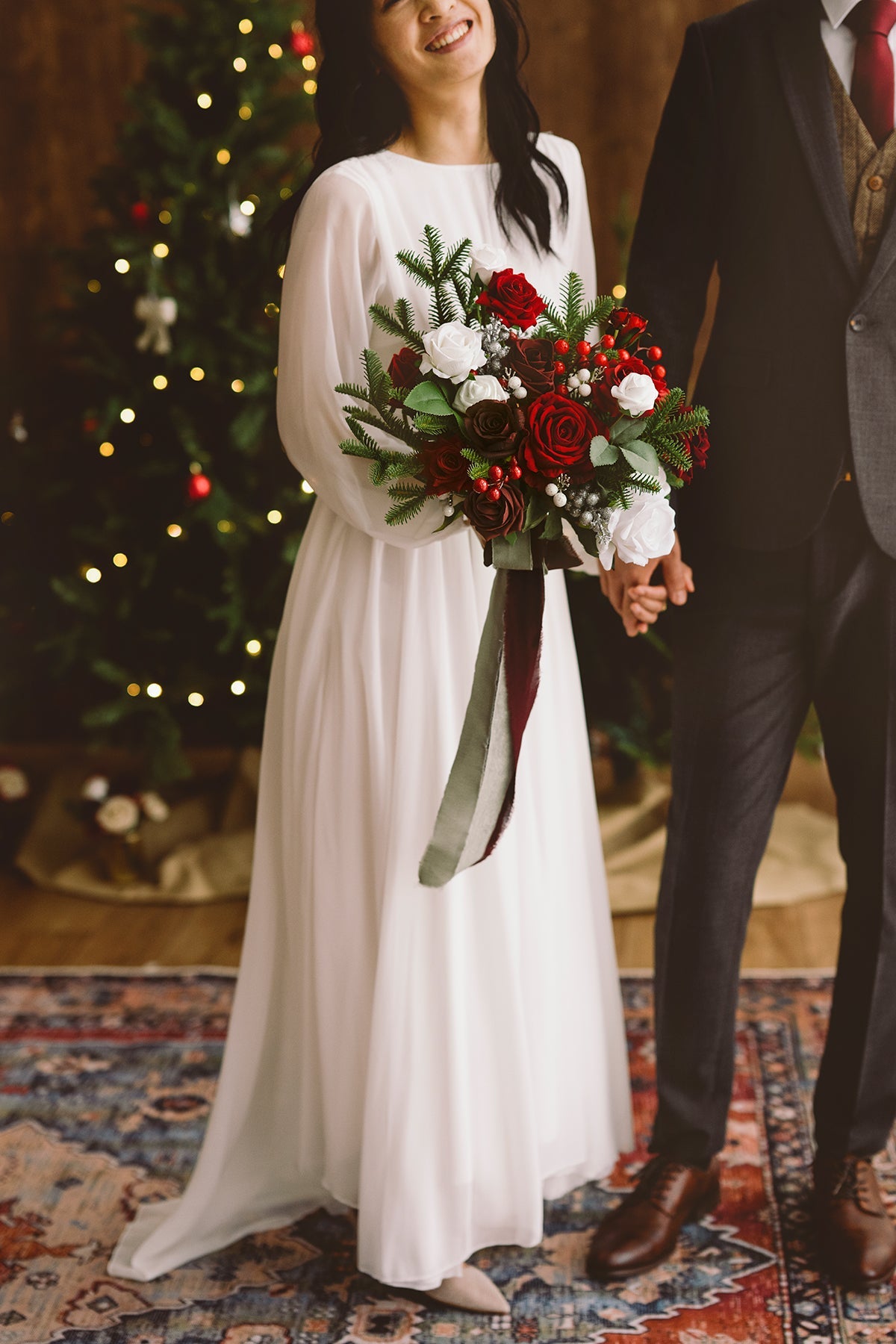 Standard Free-Form Bridal Bouquet in Christmas Red & Sparkle