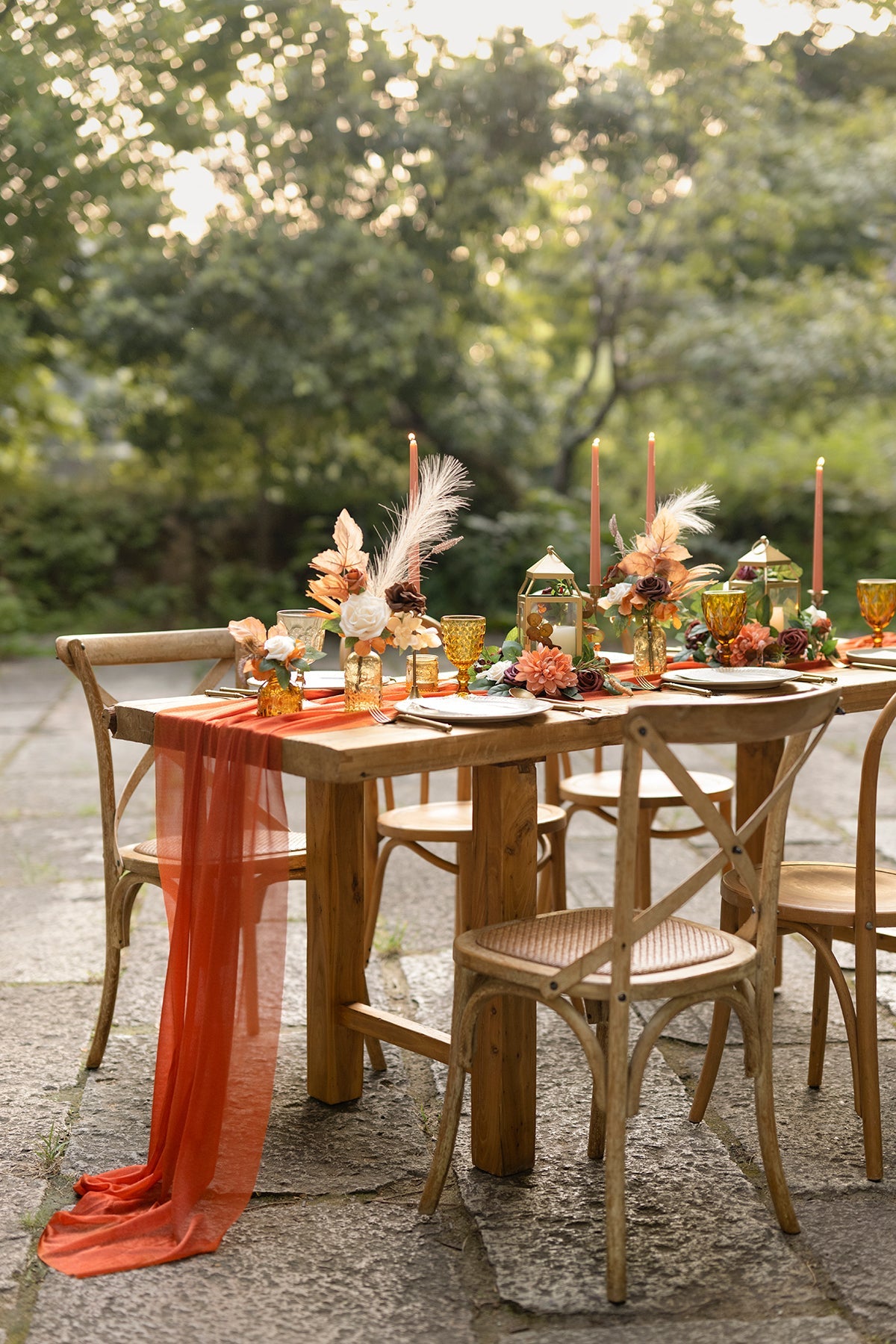9ft Head Table Flower Garland in Sunset Terracotta