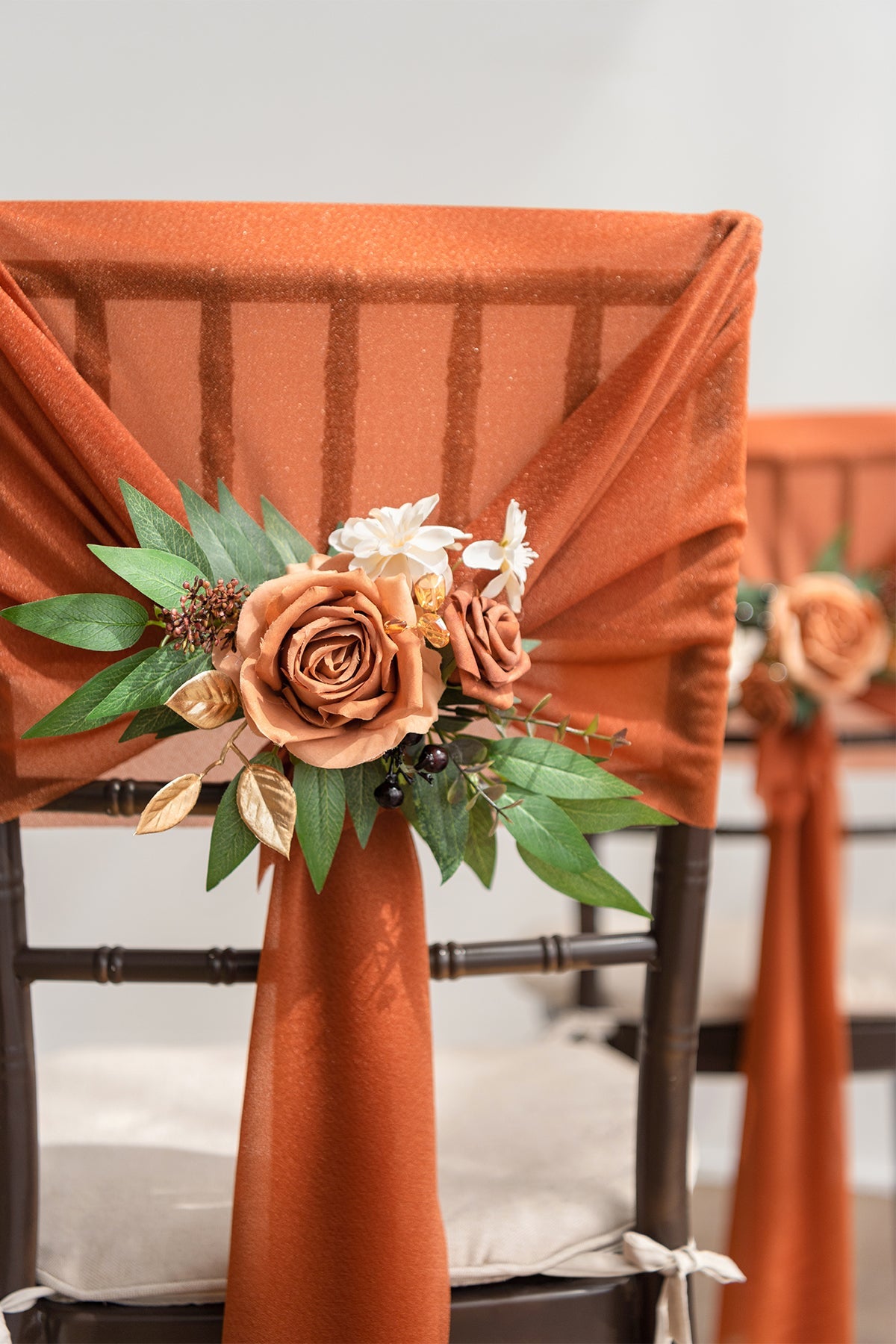 Wedding Aisle Floral Decoration with Drapes in Sunset Terracotta
