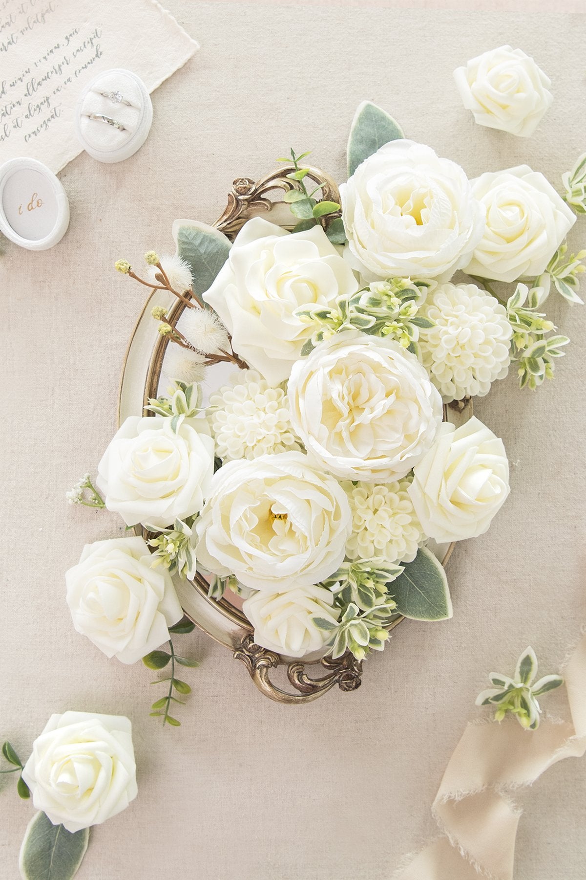 White & Beige Flowers & Greenery for DIY - lingsDev