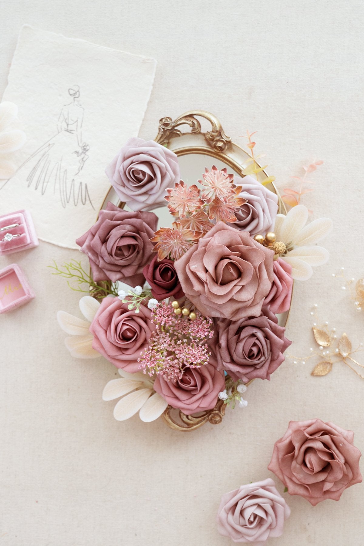 Dusty Rose & Burgundy Flowers Box Set - Elegant Dusty Rose (Deluxe) - lingsDev