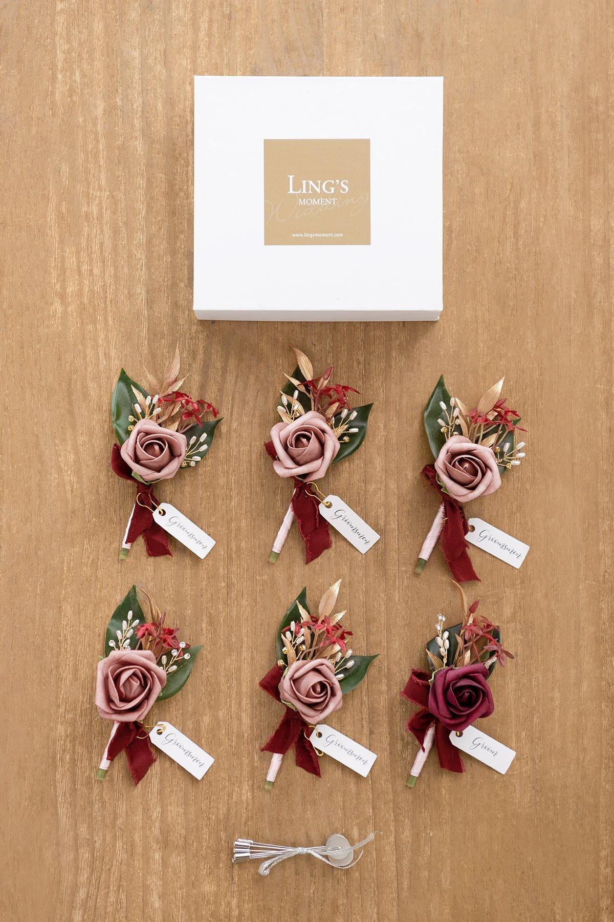 Wedding Boutonnieres (Set of 6) - Marsala & Dusty Rose - lingsDev