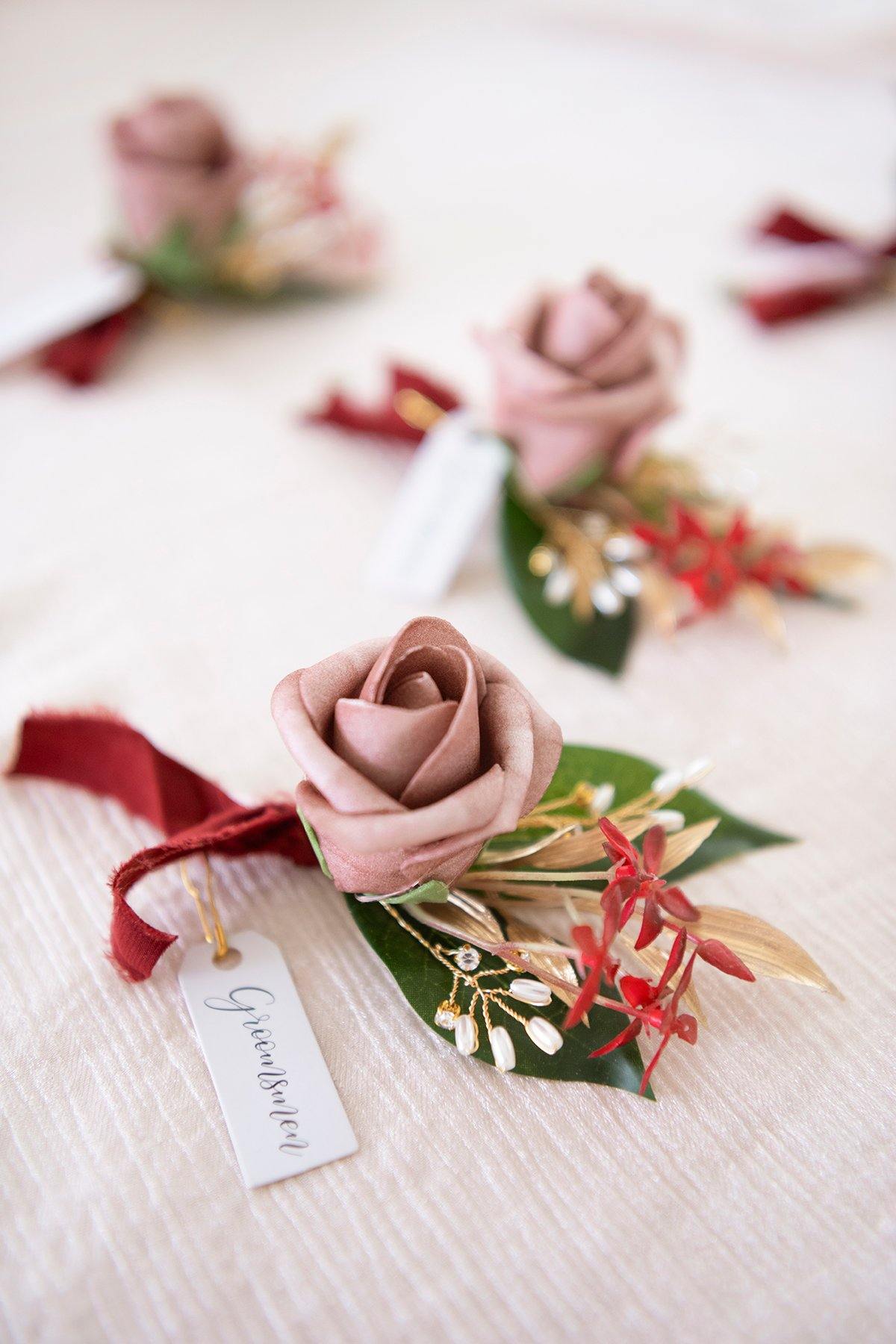 Wedding Boutonnieres (Set of 6) - Marsala & Dusty Rose - lingsDev