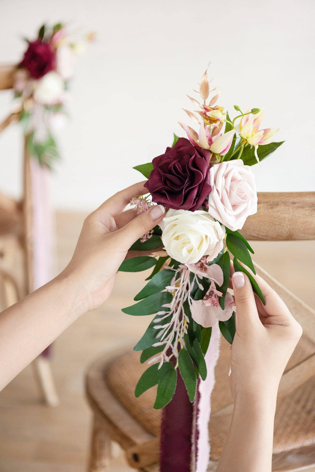 Wedding Aisle Decoration Pew Flowers (Set of 8) - Marsala - lingsDev