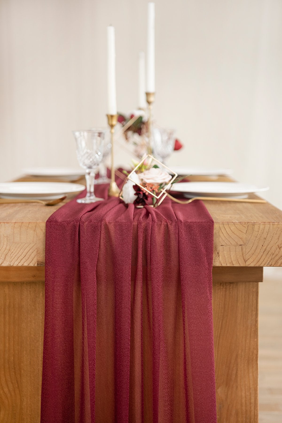 Romantic Sheer Table Runner 29"w x 10FT/14FT - Burgundy - lingsDev