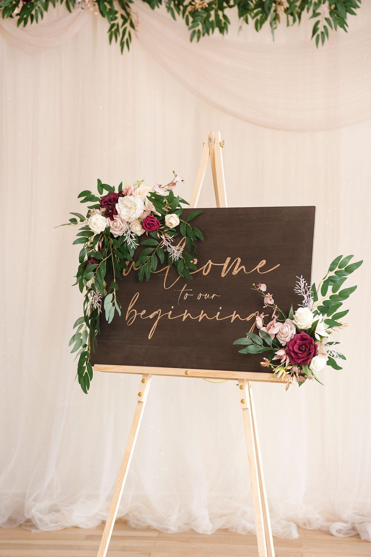 Flower Sign Décor (Set of 2) - Passionate Marsala - lingsDev