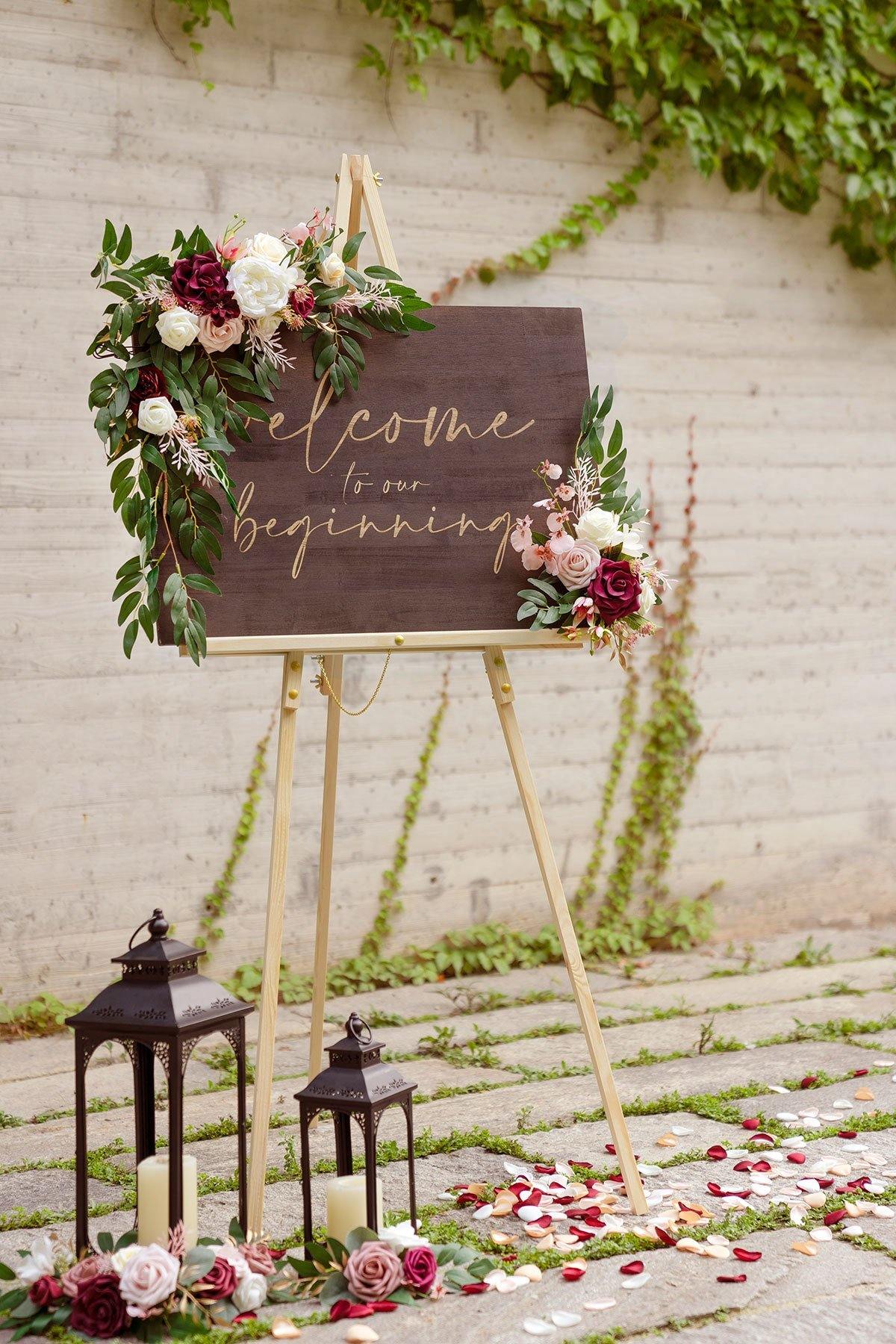 Flower Sign Décor (Set of 2) - Passionate Marsala - lingsDev