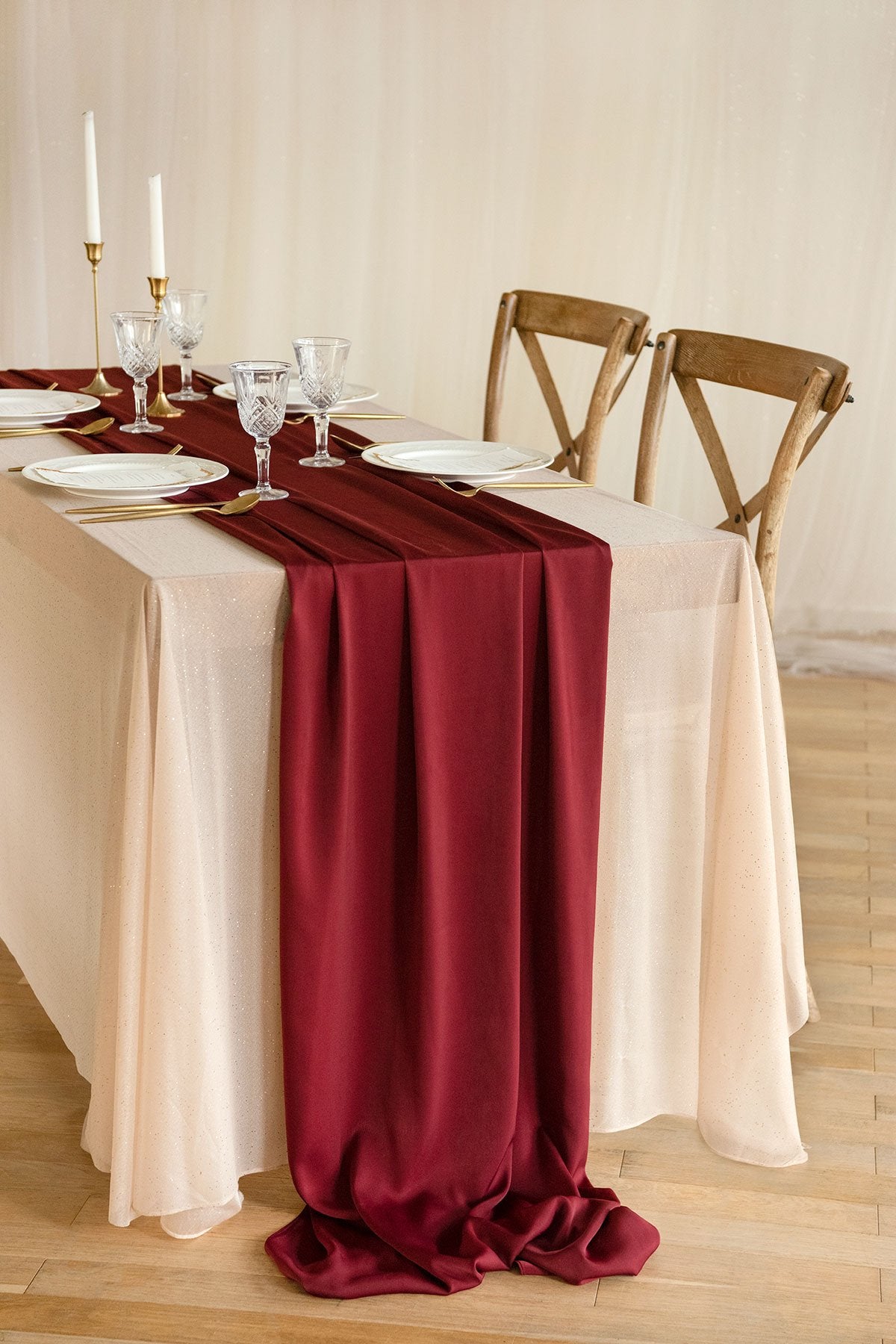 Faux Velvety Table Runner 28"w x 10FT - Burgundy - lingsDev