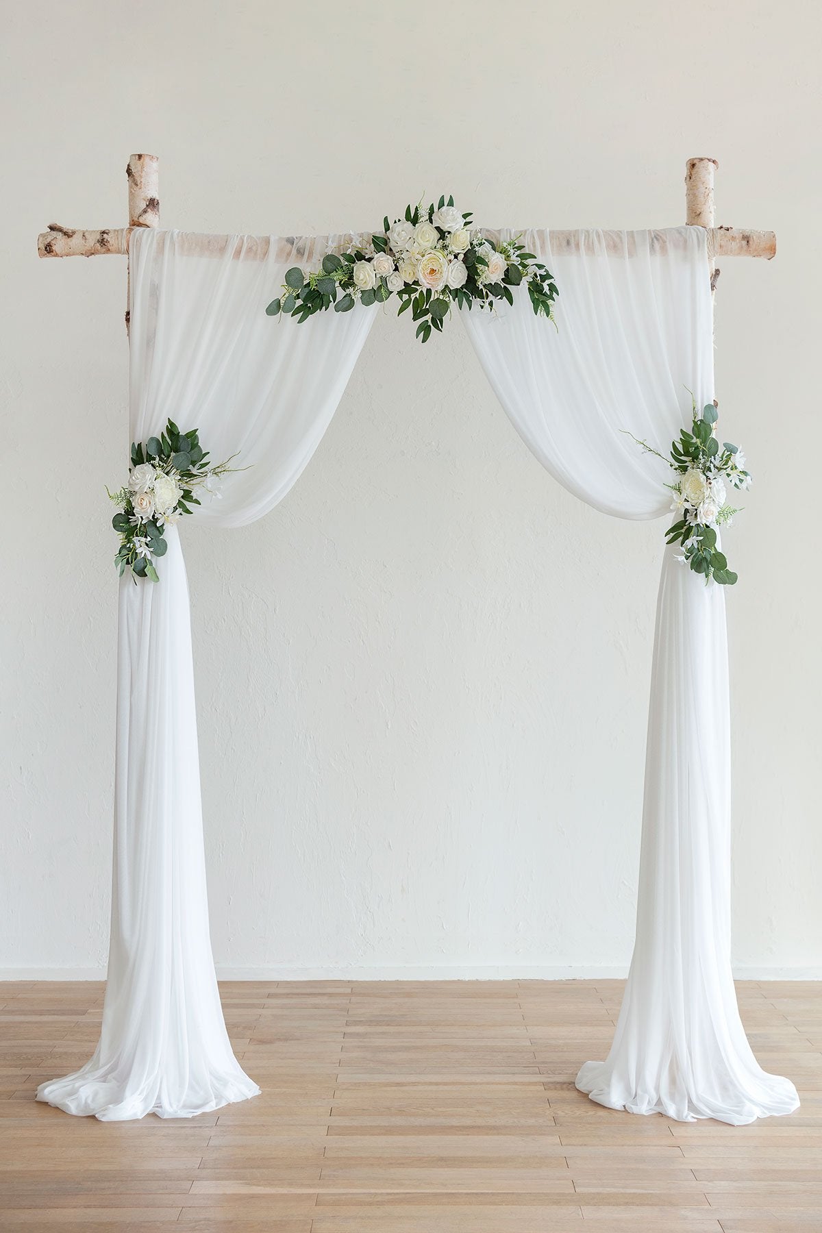 Flower Arch Décor with Sheer Drape (Set of 3) - Ivory - lingsDev