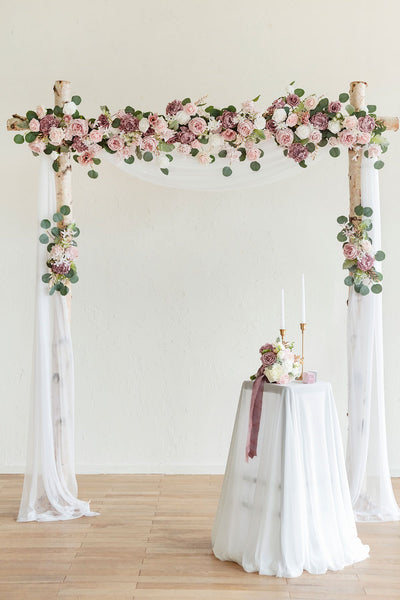 Flower Arch Décor with Sheer Drape (Set of 3) - Garden Dusty Rose - lingsDev