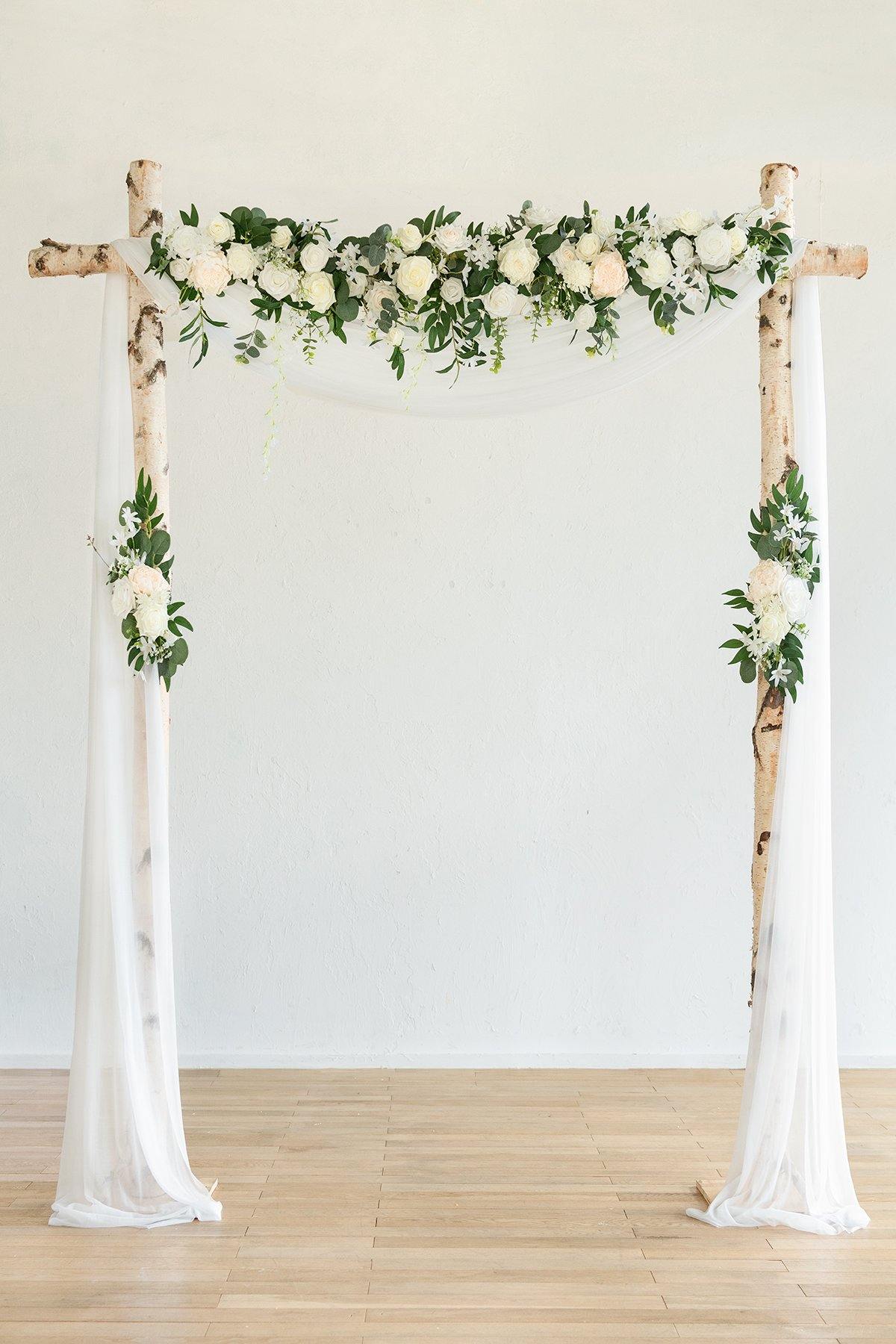 Flower Arch Décor with Sheer Drape (Set of 3) - Ivory - lingsDev