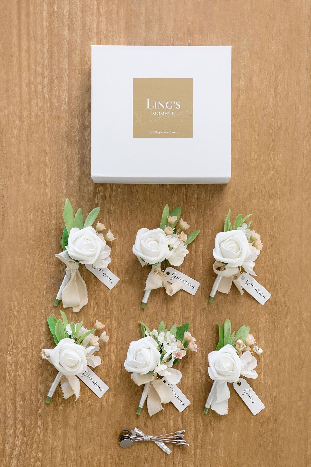 Wedding Boutonnieres (Set of 6) - Timeless White - lingsDev
