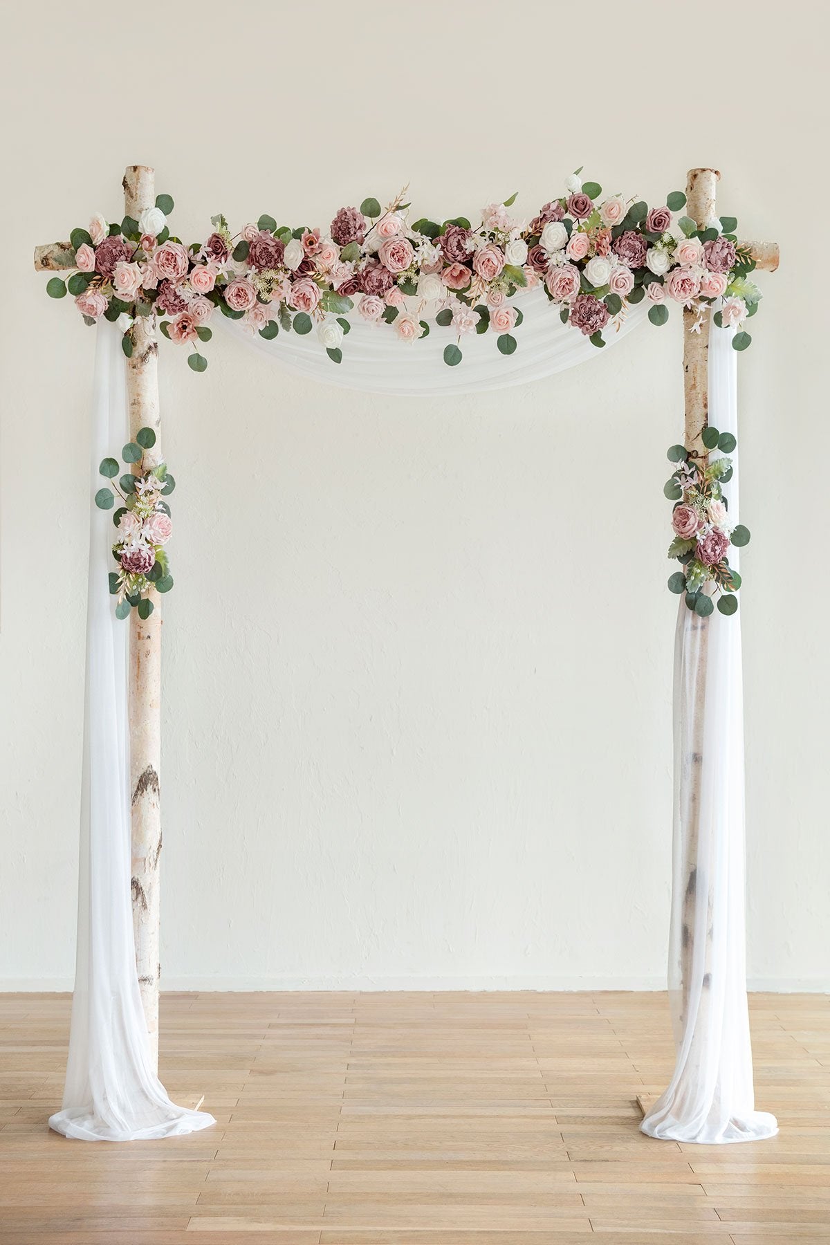 Flower Arch Décor with Sheer Drape (Set of 3) - Garden Dusty Rose - lingsDev