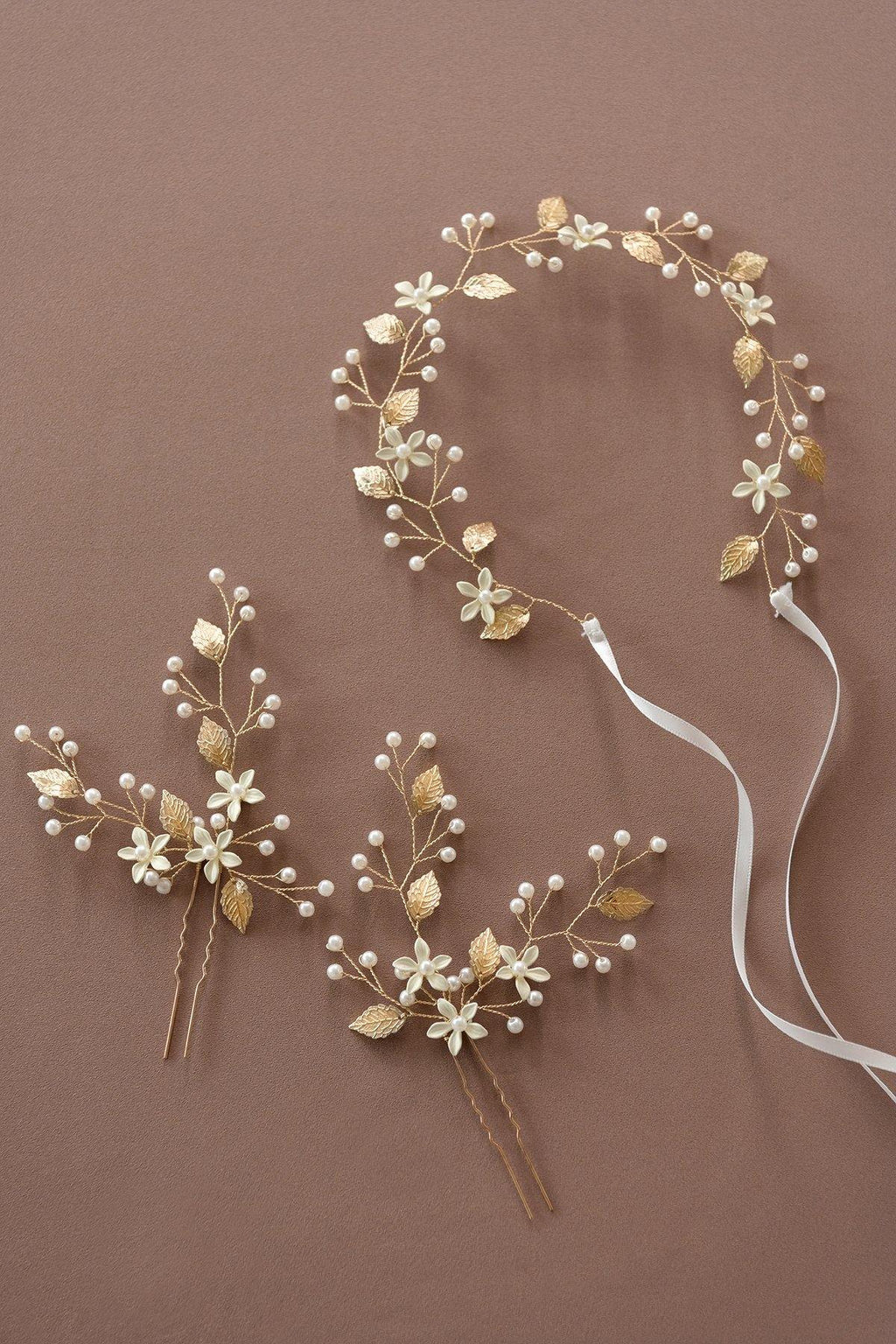 Elegant Creamy White Floral Metal Hair Vine & Pins (Set of 3) - lingsDev