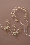 Elegant Creamy White Floral Metal Hair Vine & Pins (Set of 3) - lingsDev