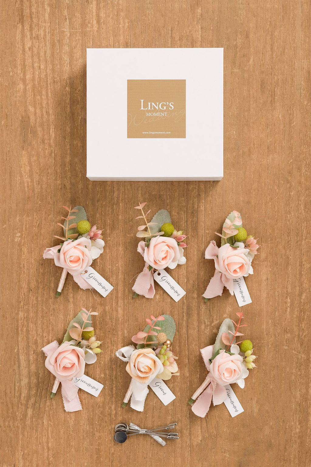 Wedding Boutonnieres (Set of 6) - Champagne Blush - lingsDev