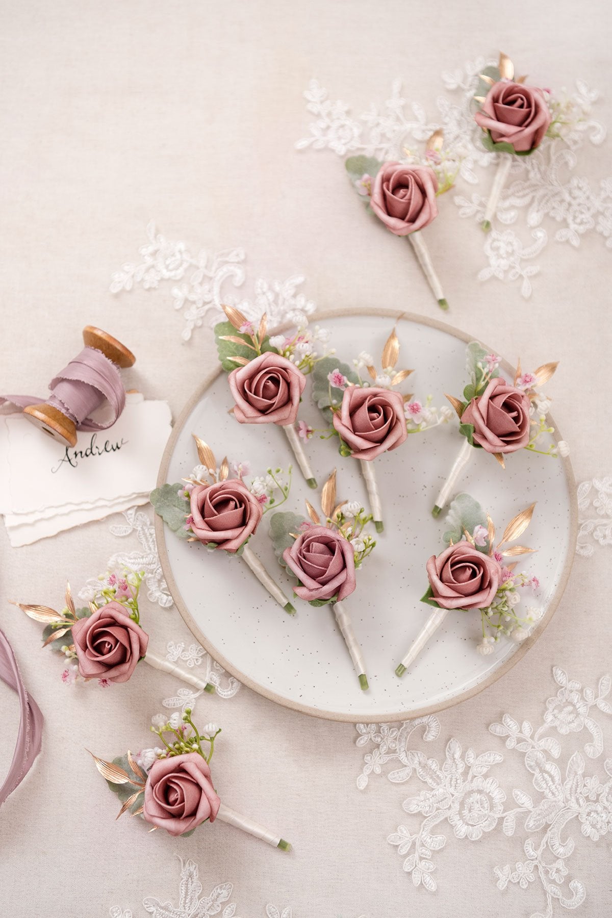 Wedding Boutonnieres (Set of 10) - Dusty Rose - lingsDev