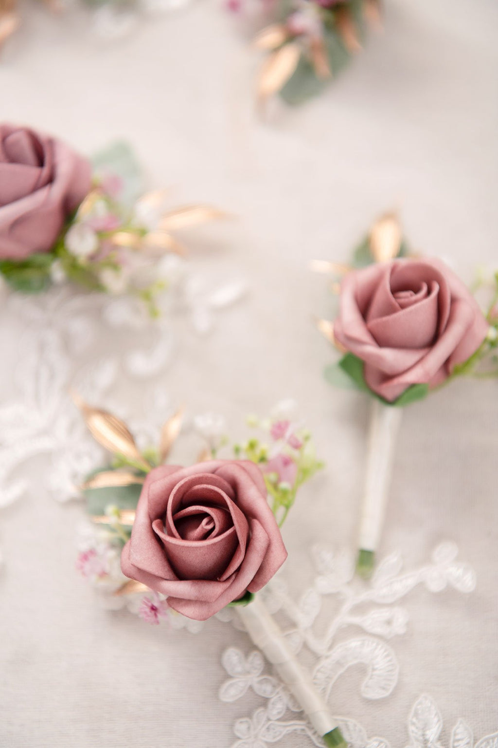 Wedding Boutonnieres - Dusty Rose & Cream