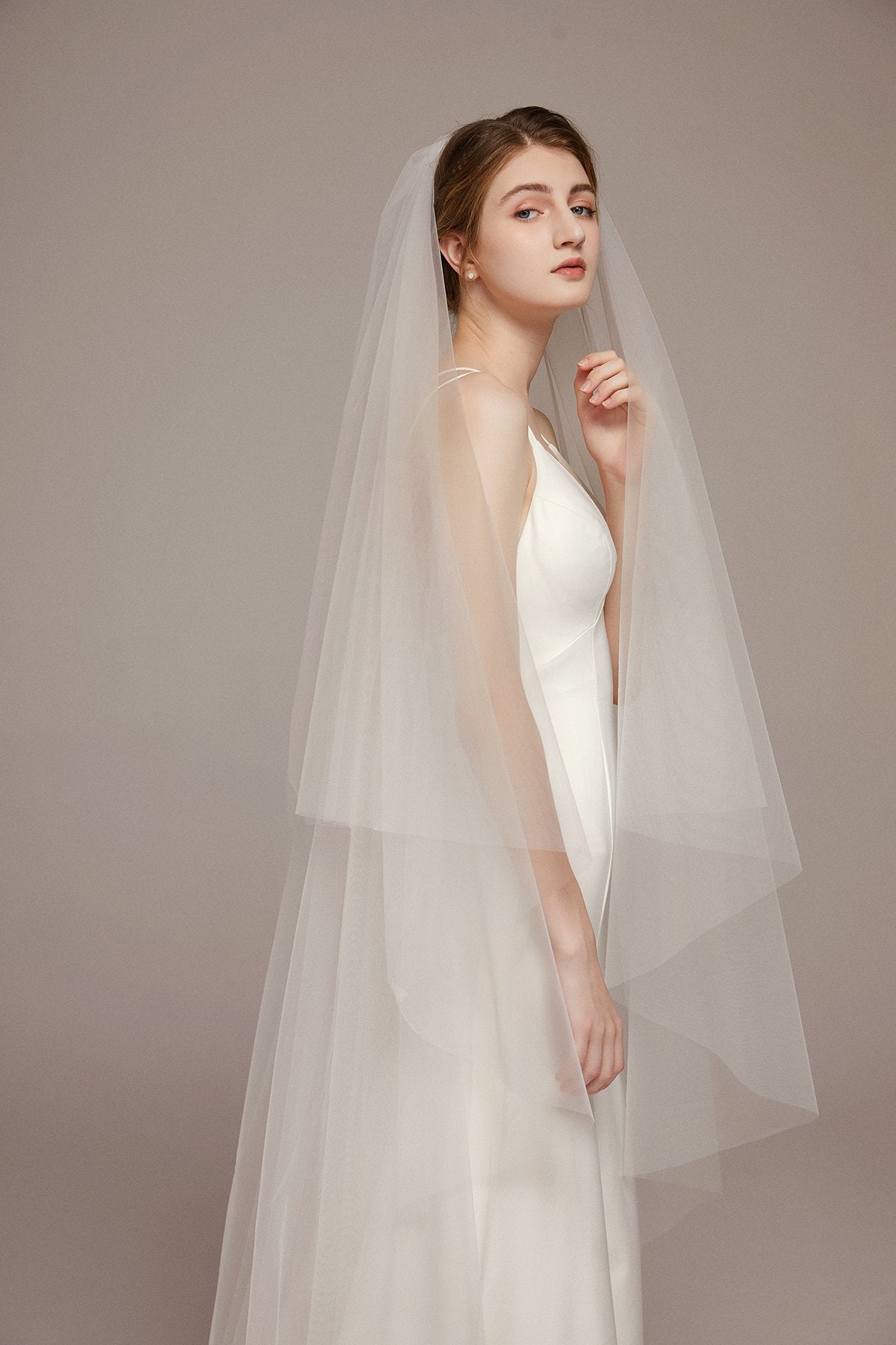 Simple Elegant Two Tier Angel-Cut Chapel Veil with Comb - lingsDev