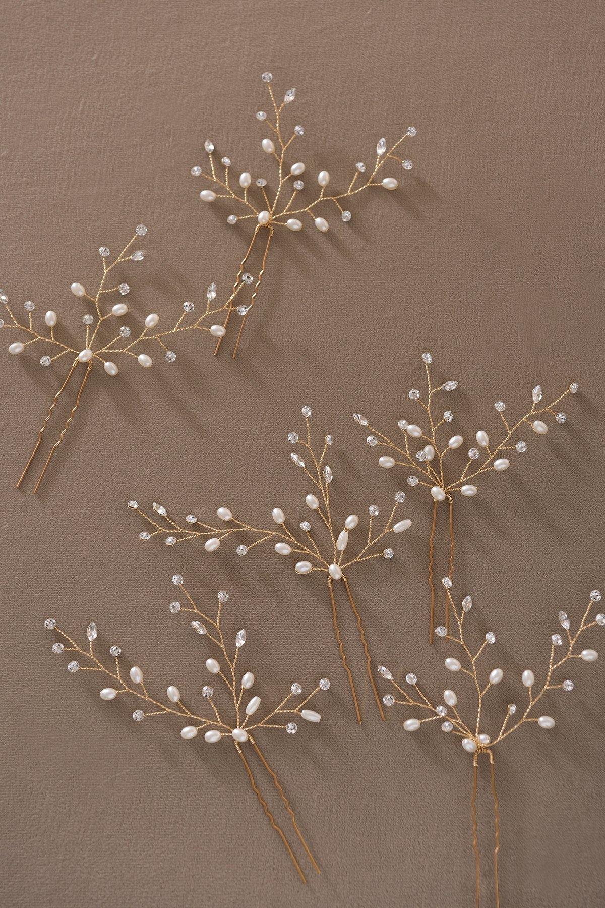 Delicate Rhinestone Pearl Hair Pins (Set of 6) - lingsDev