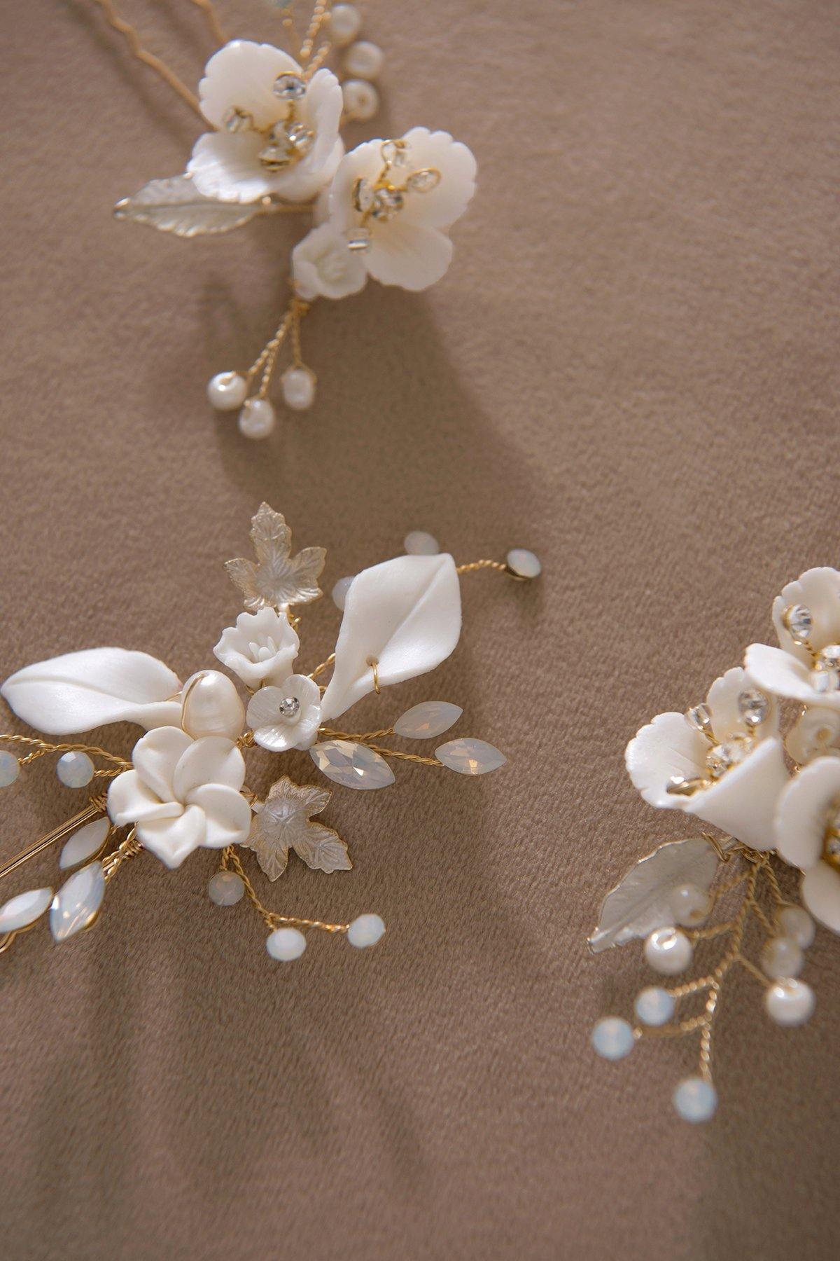 Elegant Polymer Clay Flower Hair Comb & Pins (Set of 3) - lingsDev