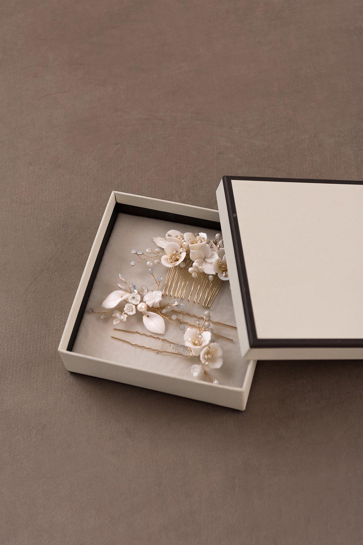 Elegant Polymer Clay Flower Hair Comb & Pins (Set of 3) - lingsDev