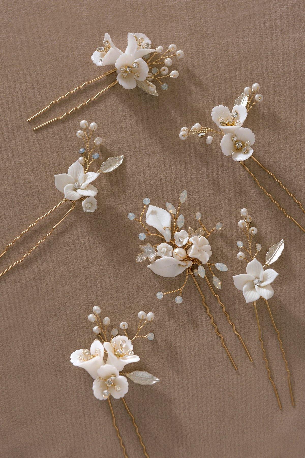 Elegant Polymer Clay Flower Hair Pins (Set of 6) - lingsDev