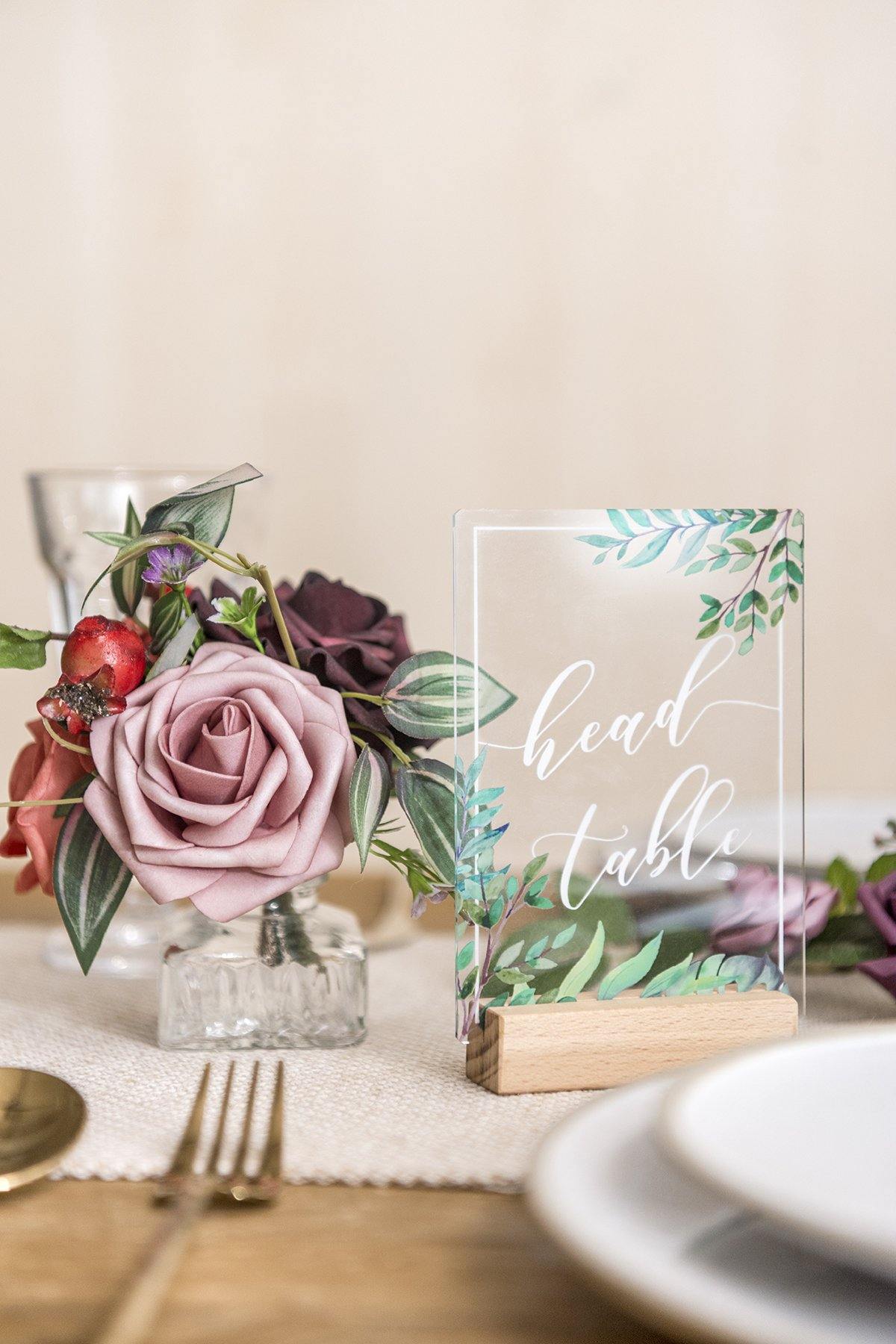 Acrylic Table Numbers with Wood Stands - Olive Printed - lingsDev