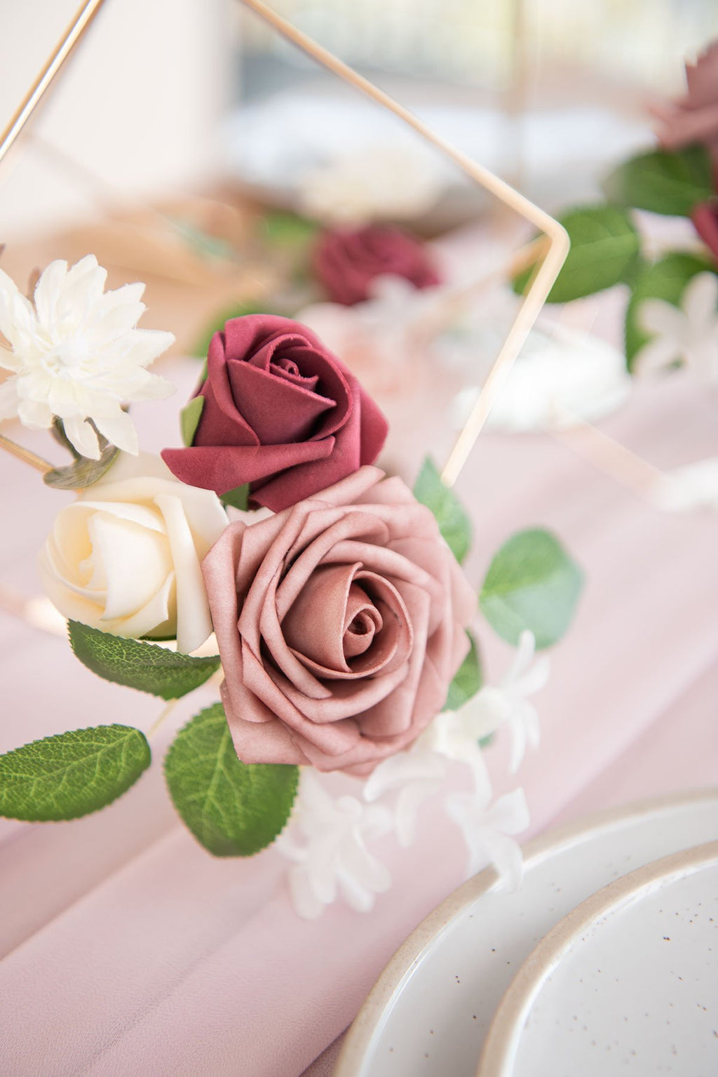 Gold Himmeli Geometric Floral Centerpieces (Set of 3) - Dusty Rose - lingsDev