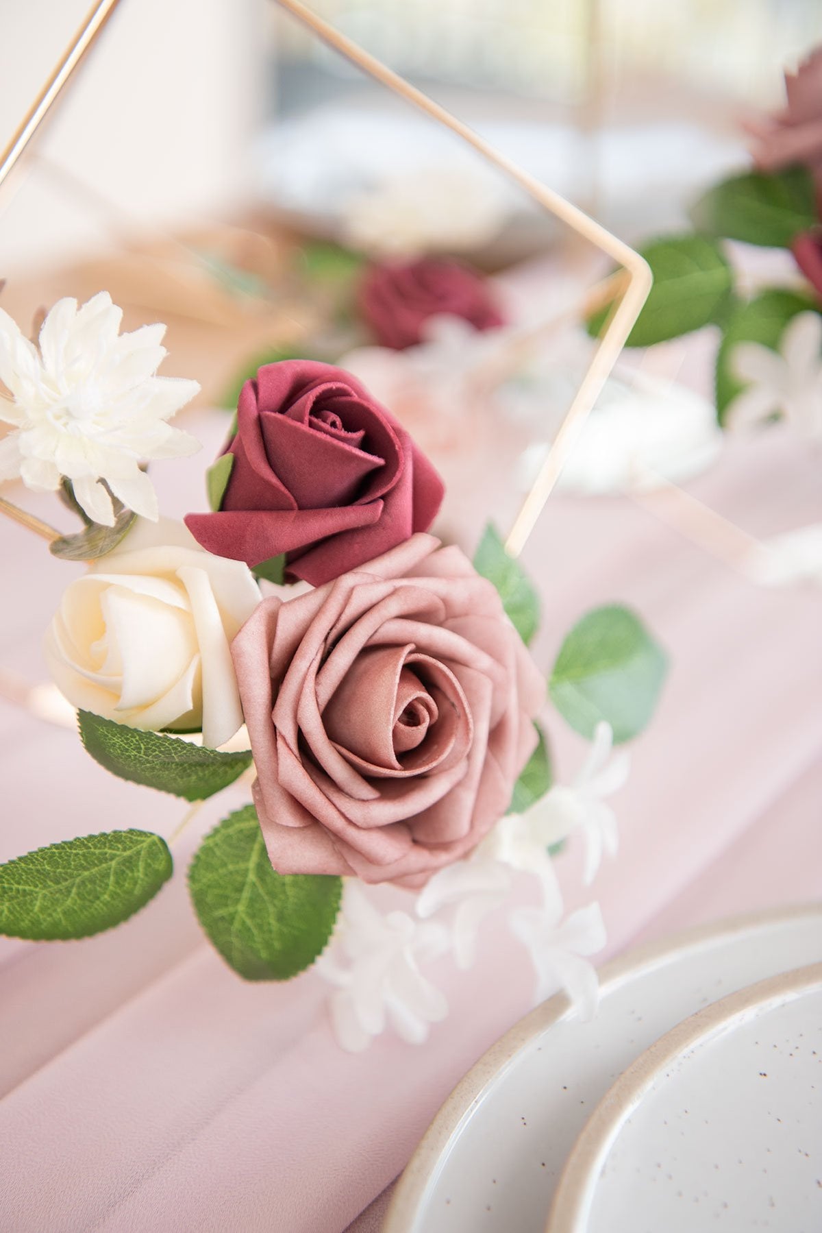 Gold Himmeli Geometric Floral Centerpieces (Set of 3) - Dusty Rose - lingsDev