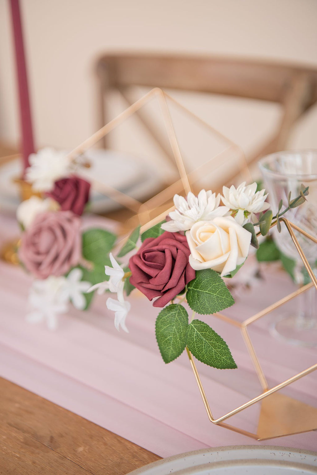 Gold Himmeli Geometric Floral Centerpieces (Set of 3) - Dusty Rose - lingsDev