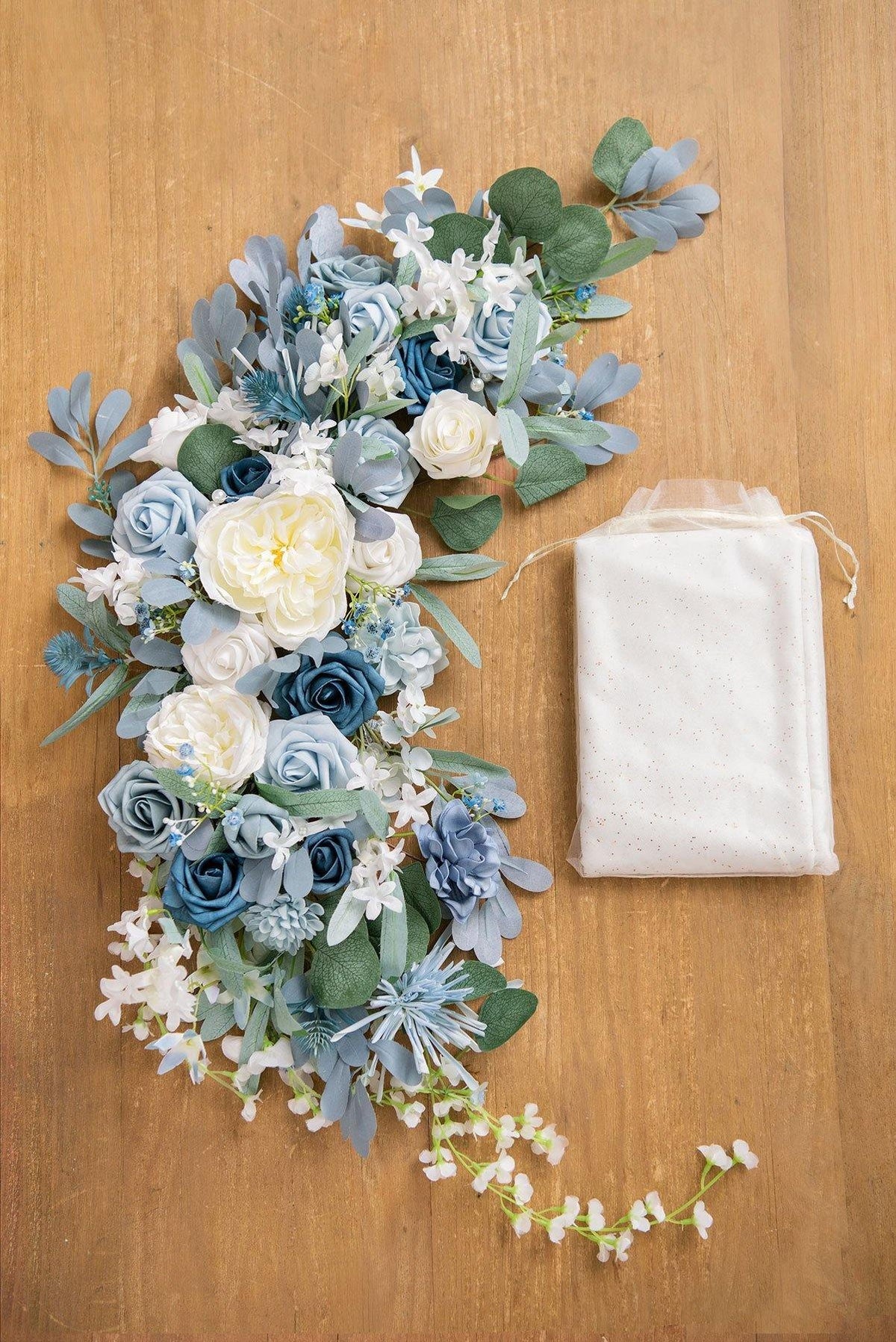Flower Swag and Tablecloth for Sweetheart Table - Dusty Blue - lingsDev