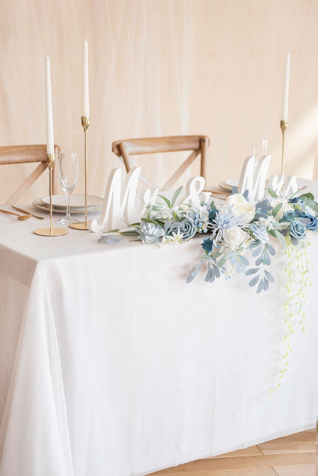 Flower Swag and Tablecloth for Sweetheart Table - Dusty Blue - lingsDev