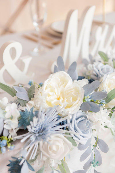 Flower Swag and Tablecloth for Sweetheart Table - Dusty Blue - lingsDev