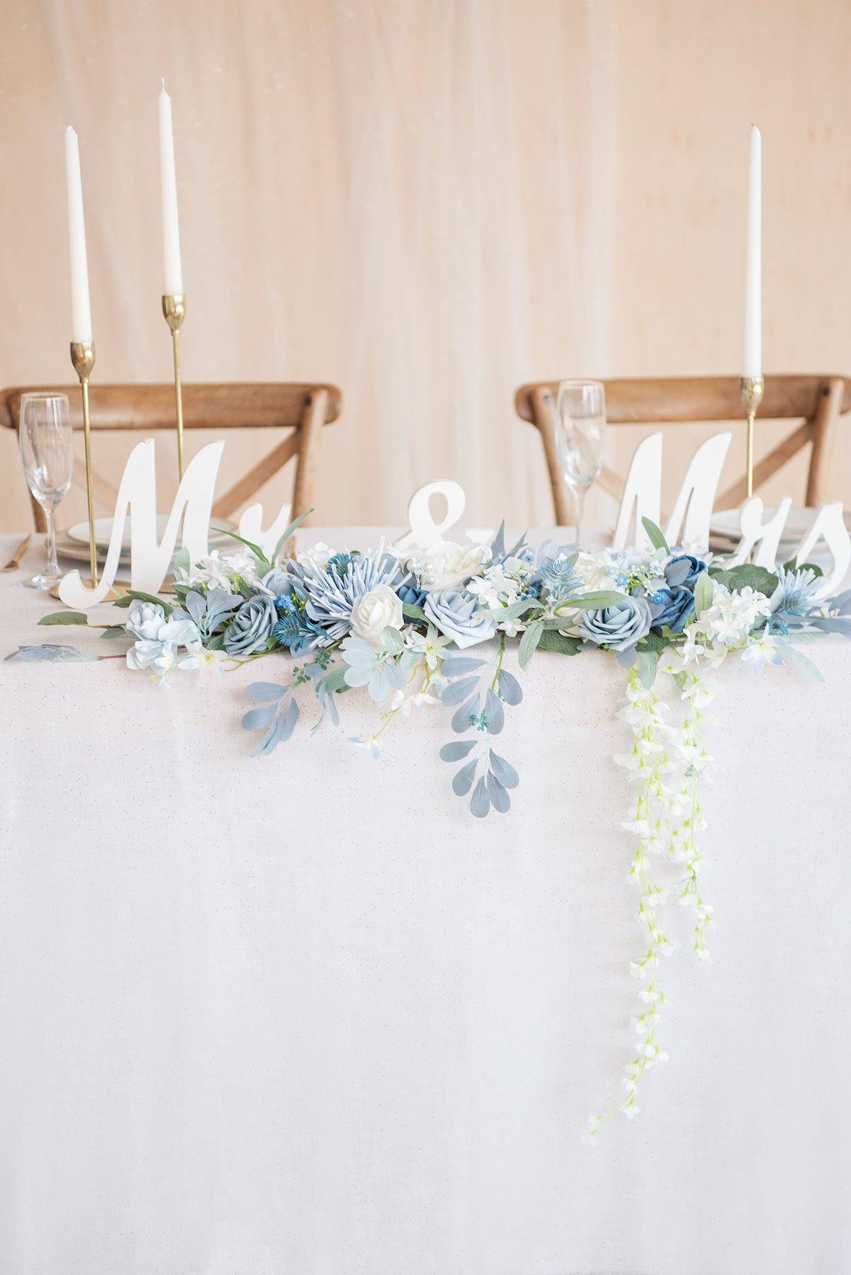 Flower Swag and Tablecloth for Sweetheart Table - Dusty Blue - lingsDev