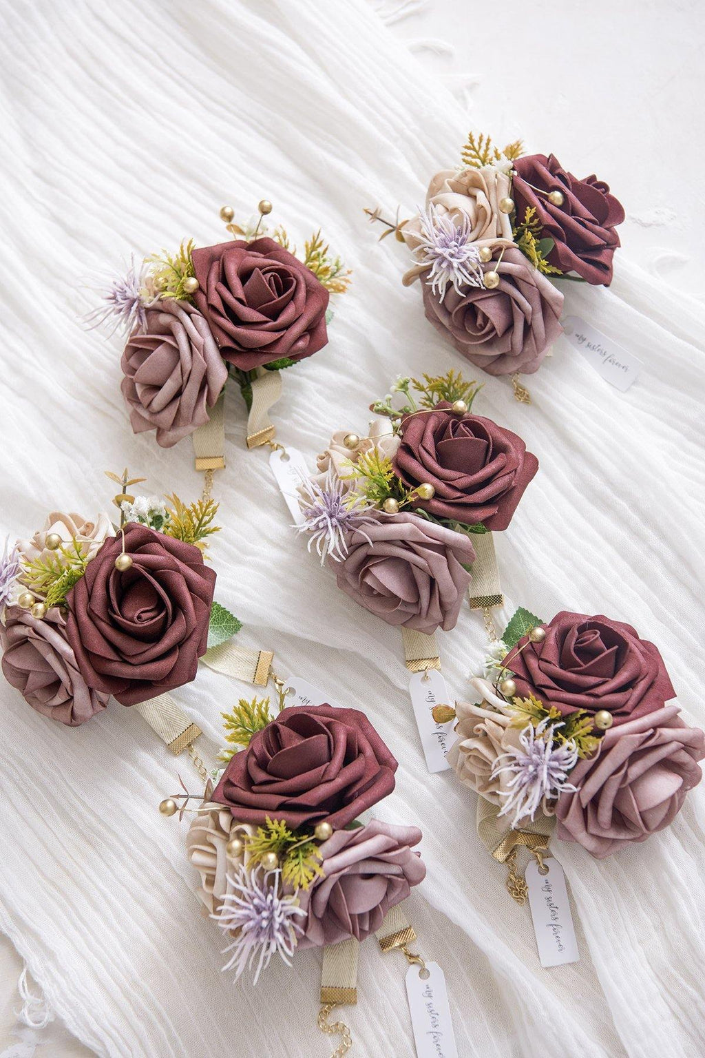Wrist Corsages (Set of 6) - Burgundy - lingsDev