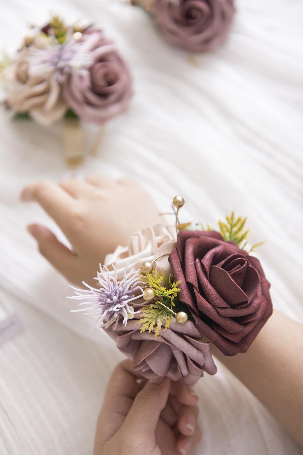 Wrist Corsages (Set of 6) - Burgundy - lingsDev