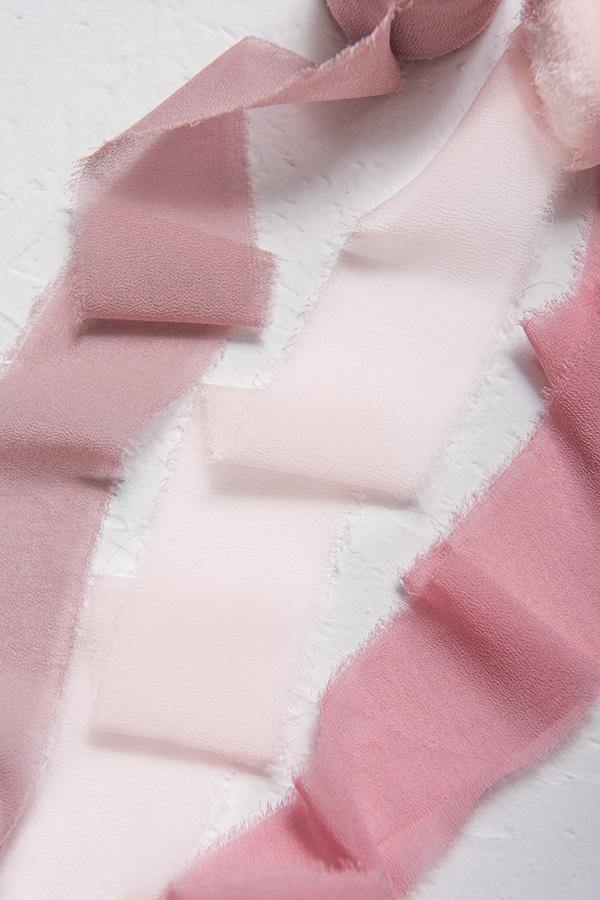 1.5"w x 6 Yards Frayed Edge Chiffon Ribbon (Set of 3) - Dusty Rose - lingsDev