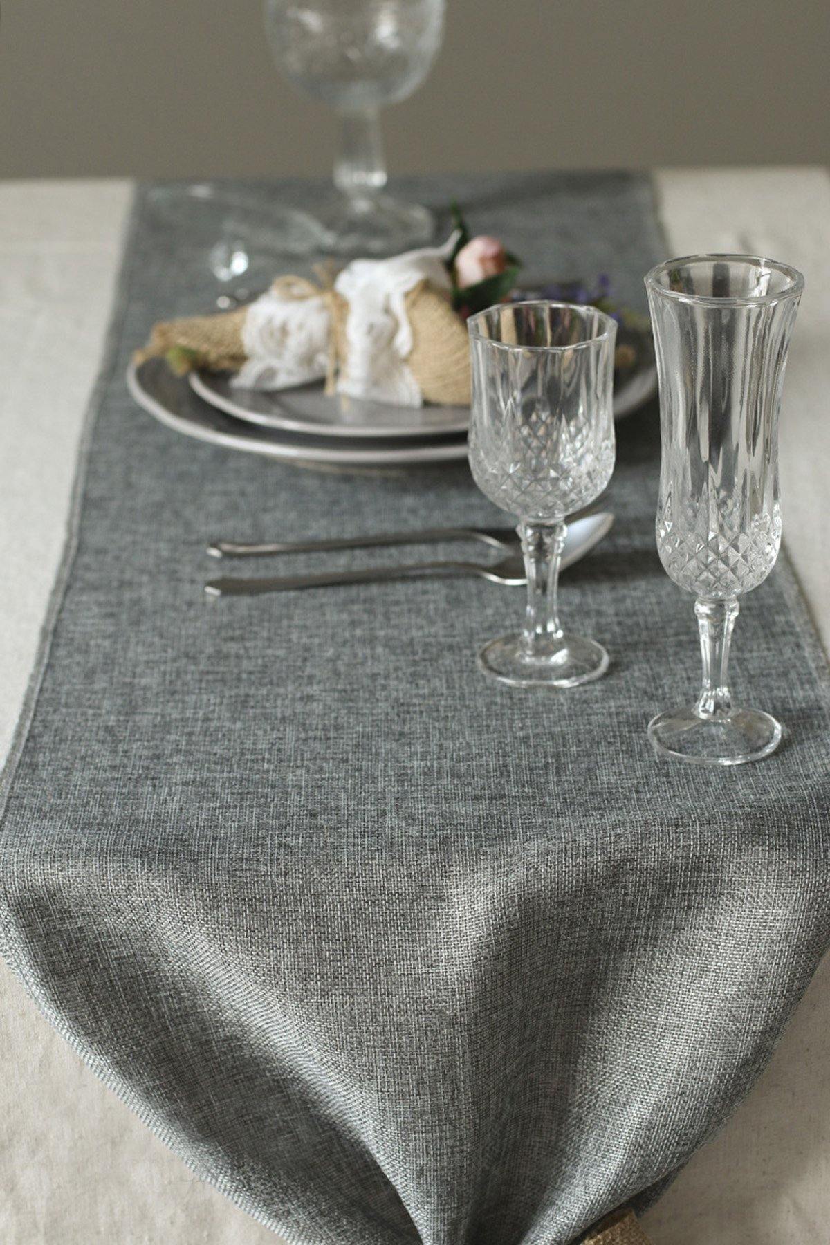 Gray Burlap Linen Table Runner - Ling's moment