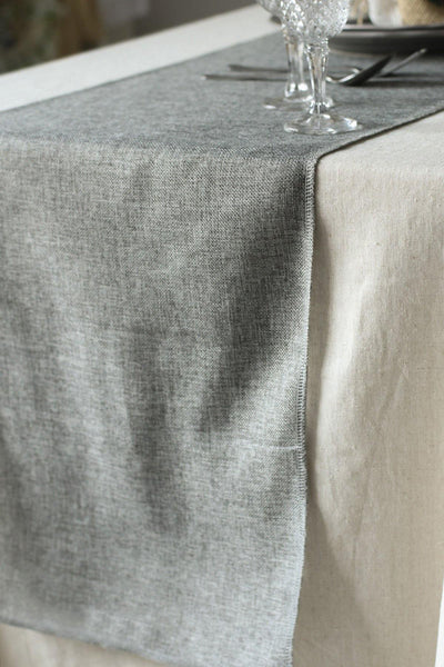 Gray Burlap Linen Table Runner - Ling's moment