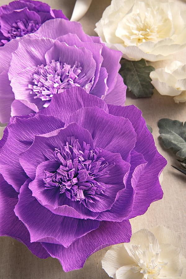 Crepe Paper Flowers - (Purple & Ivory) - lingsDev