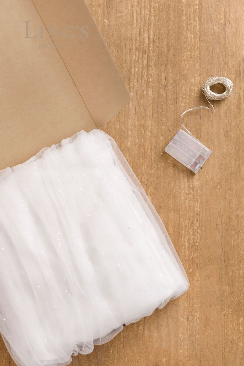 30 x 195 Inch Tulle Table Runner with Light String (16FT, Shimmer White) - lingsDev