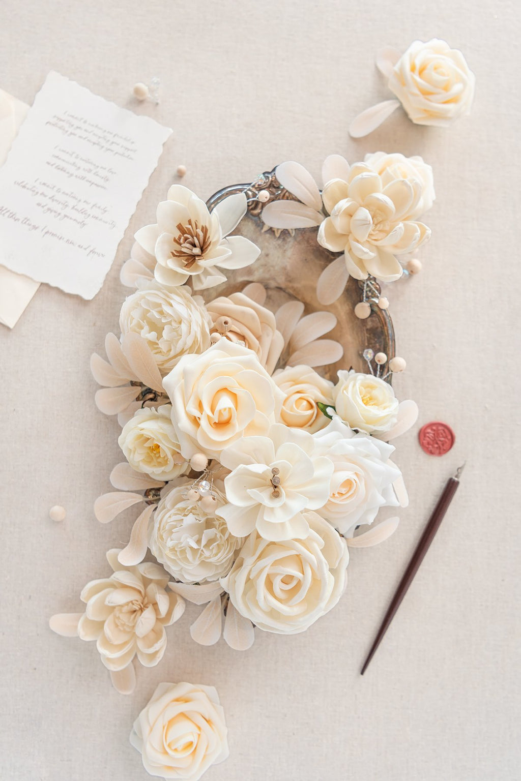 White & Beige Flowers & Greenery for DIY - lingsDev